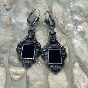 Marcasite Black Onyx Art Deco Earrings
